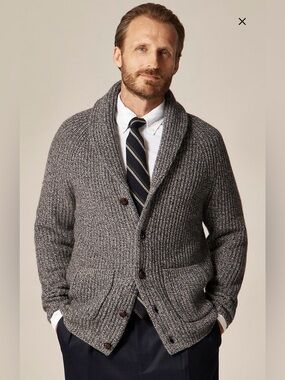 J. Crew Rugged merino wool-blend cardigan sweater marled navy BA217 $188 XS